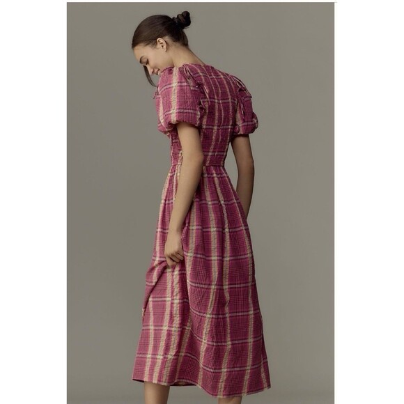 Damson Madder Becca Removable Sleeve Midi Dress Sz  16 Pink 100% Organic Cotton - Picture 3 of 9